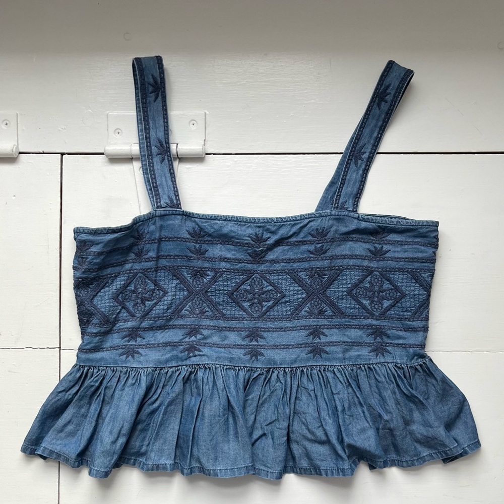 American Eagle, embroidered chambray crop top, size medium